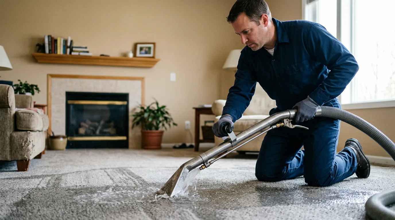 Water damage restoration technician working near Shawnee, KS